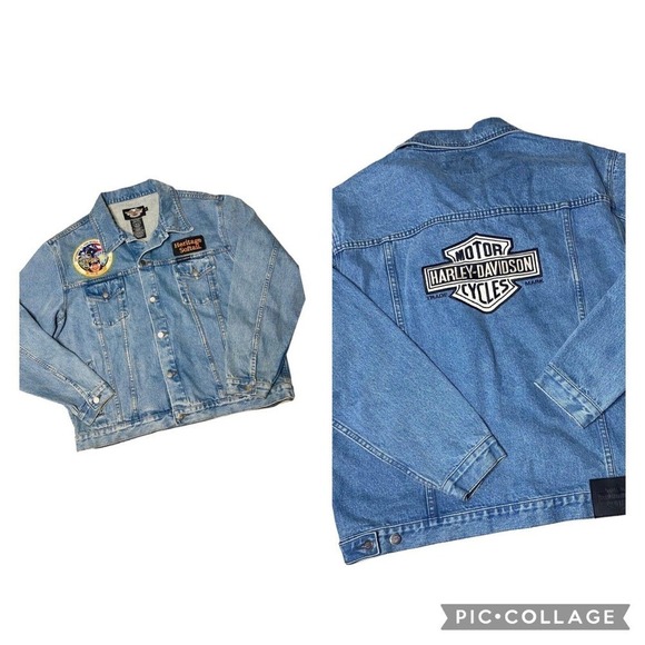 Vintage Harley Davidson Denim Jacket Embroidered Patch Blue Biker‎ XLARGE Men - Picture 4 of 12